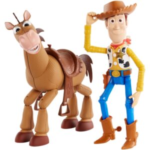 Mattel Disney Pixar Toy Story 4 Movie Set of 2 Action Figures, Collectible Pack Includes with Woody with Removable Hat & Rideable Bullseye