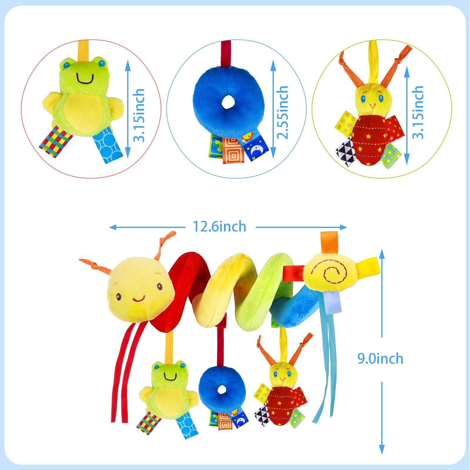 Baby Crib Hanging Rattles Toys - Infant Baby Worm Crib Bed Around Rattle Bell Cartoon Insect Spiral Hanging Toy with Ringing Bell for Infants Bed Stroller Car Seat Bar for Babies Boys and Girls - Image 7