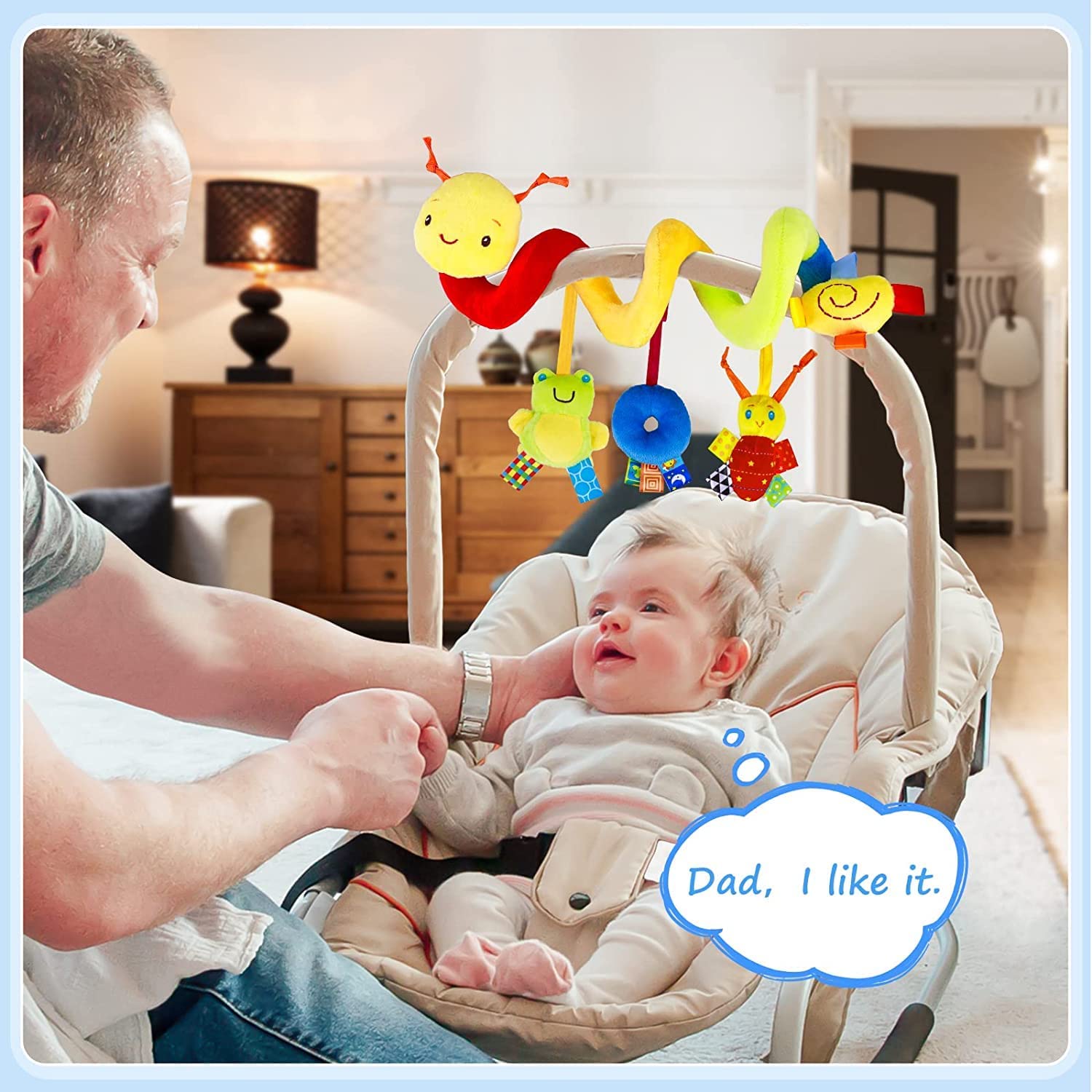 Baby Crib Hanging Rattles Toys - Infant Baby Worm Crib Bed Around Rattle Bell Cartoon Insect Spiral Hanging Toy with Ringing Bell for Infants Bed Stroller Car Seat Bar for Babies Boys and Girls - Image 2