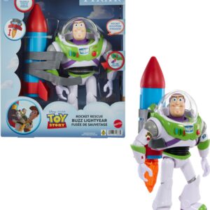 Mattel Disney and Pixar Toy Story Talking Action Figure, Rocket Rescue Buzz Lightyear with 20+ Sounds & Phrases & Moving Helmet Visor, 12-inch Scale